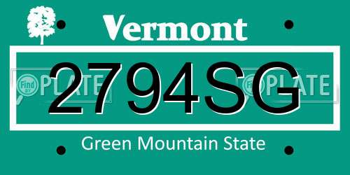 2794SG Vermont License Plate