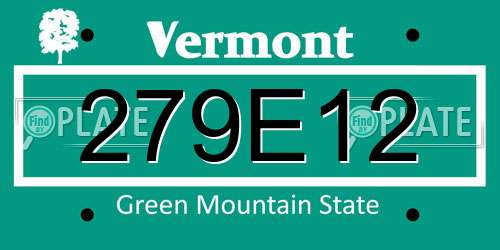 279E12 Vermont License Plate