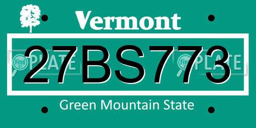 27BS773 Vermont License Plate