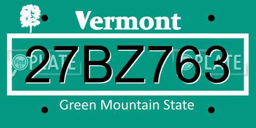 27BZ763 Vermont License Plate