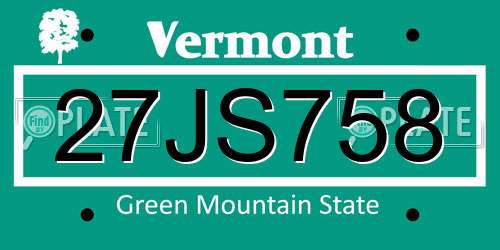 27JS758 Vermont License Plate