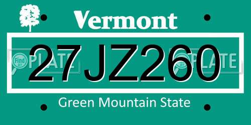 27JZ260 Vermont License Plate