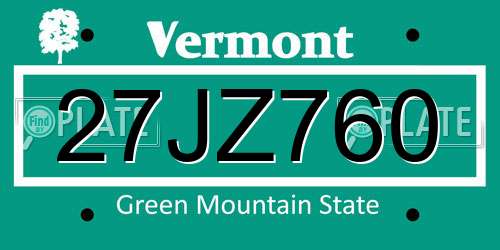 27JZ760 Vermont License Plate