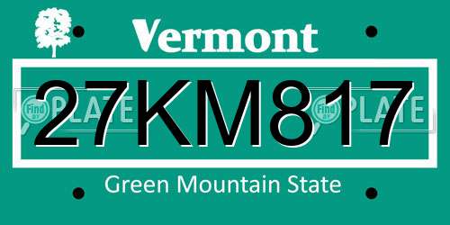 27KM817 Vermont License Plate