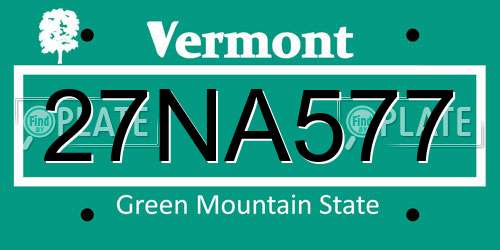 27NA577 Vermont License Plate