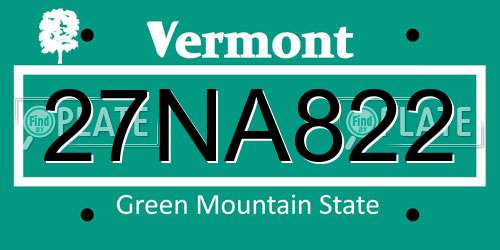 27NA822 Vermont License Plate