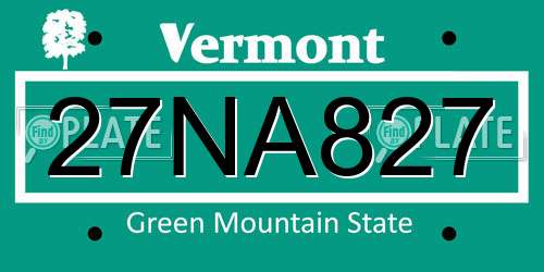 27NA827 Vermont License Plate