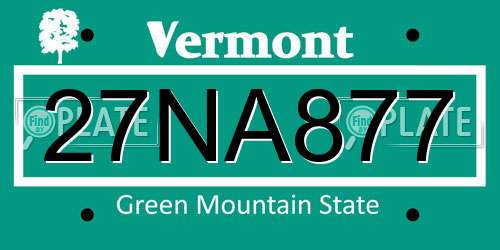 27NA877 Vermont License Plate