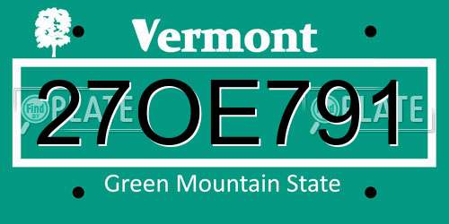27OE791 Vermont License Plate