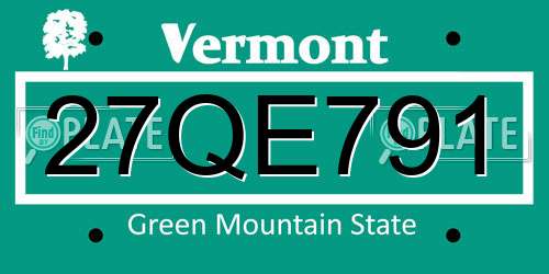 27QE791 Vermont License Plate