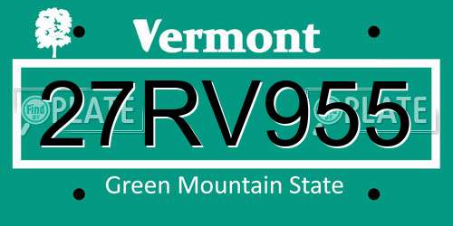 27RV955 Vermont License Plate