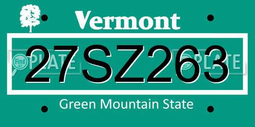 27SZ263 Vermont License Plate