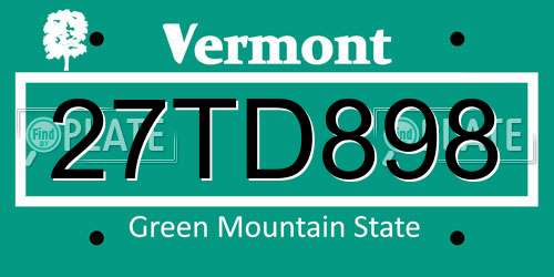 27TD898 Vermont License Plate