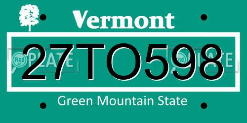 27TO598 Vermont License Plate