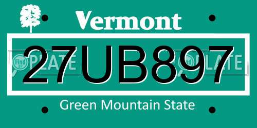 27UB897 Vermont License Plate