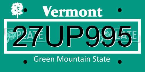 27UP995 Vermont License Plate