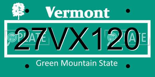 27VX120 Vermont License Plate