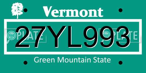 27YL993 Vermont License Plate