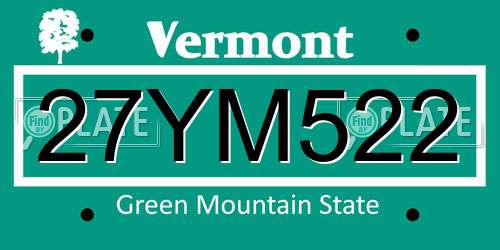 27YM522 Vermont License Plate