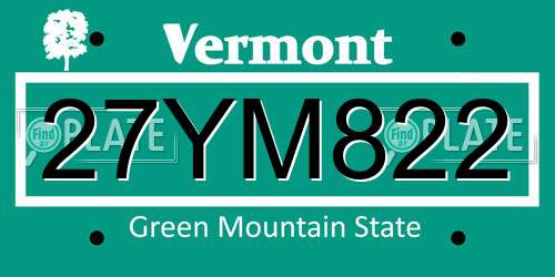 27YM822 Vermont License Plate