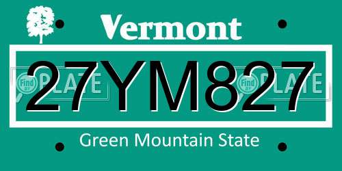 27YM827 Vermont License Plate