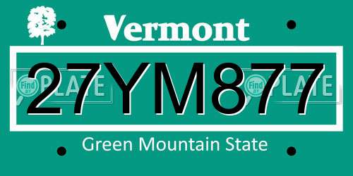 27YM877 Vermont License Plate