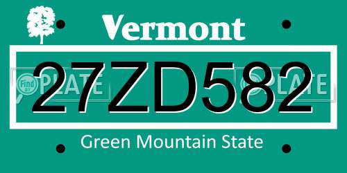 27ZD582 Vermont License Plate