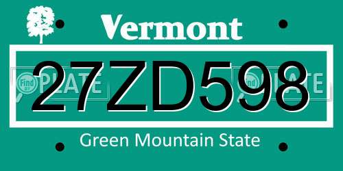 27ZD598 Vermont License Plate