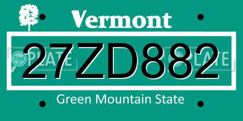 27ZD882 Vermont License Plate
