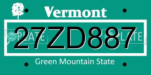 27ZD887 Vermont License Plate