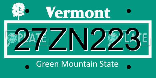 27ZN223 Vermont License Plate