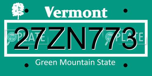 27ZN773 Vermont License Plate