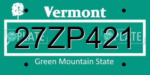 27ZP421 Vermont License Plate