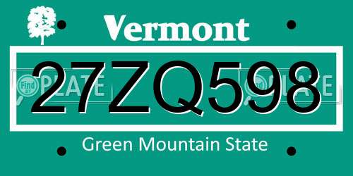 27ZQ598 Vermont License Plate