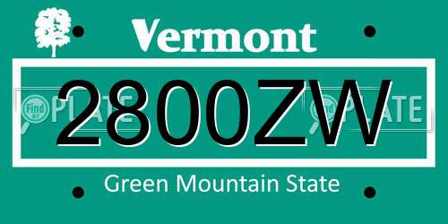 2800ZW Vermont License Plate