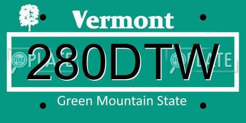 280DTW Vermont License Plate