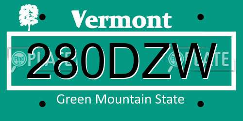 280DZW Vermont License Plate