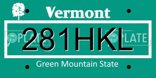 281HKL Vermont License Plate