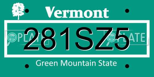 281SZ5 Vermont License Plate
