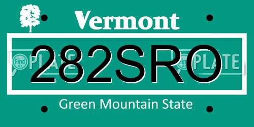 282SRO Vermont License Plate