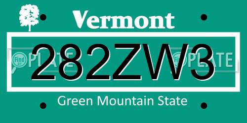 282ZW3 Vermont License Plate