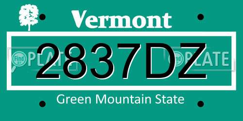 2837DZ Vermont License Plate