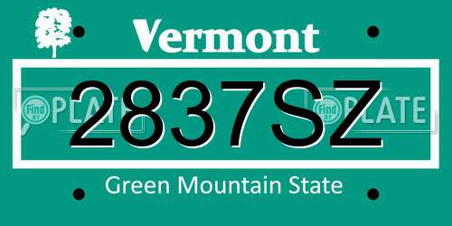 2837SZ Vermont License Plate
