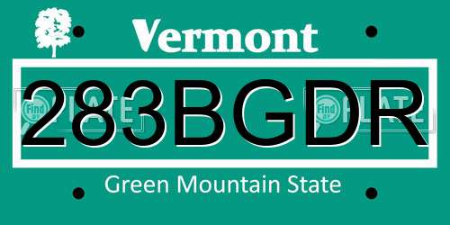 283BGDR Vermont License Plate