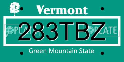 283TBZ Vermont License Plate