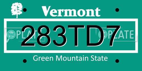 283TD7 Vermont License Plate