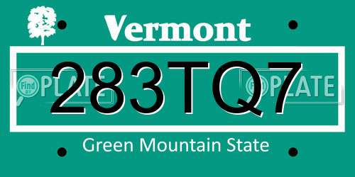 283TQ7 Vermont License Plate
