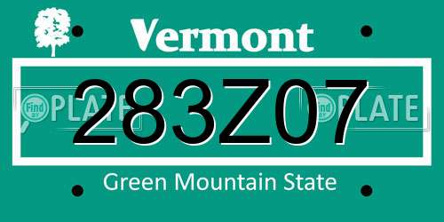 283Z07 Vermont License Plate