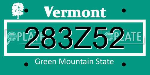 283Z52 Vermont License Plate