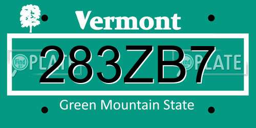 283ZB7 Vermont License Plate